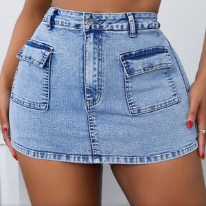 Garage Blue Denim Mini Skort with Button Closure and Pockets Women Size XL